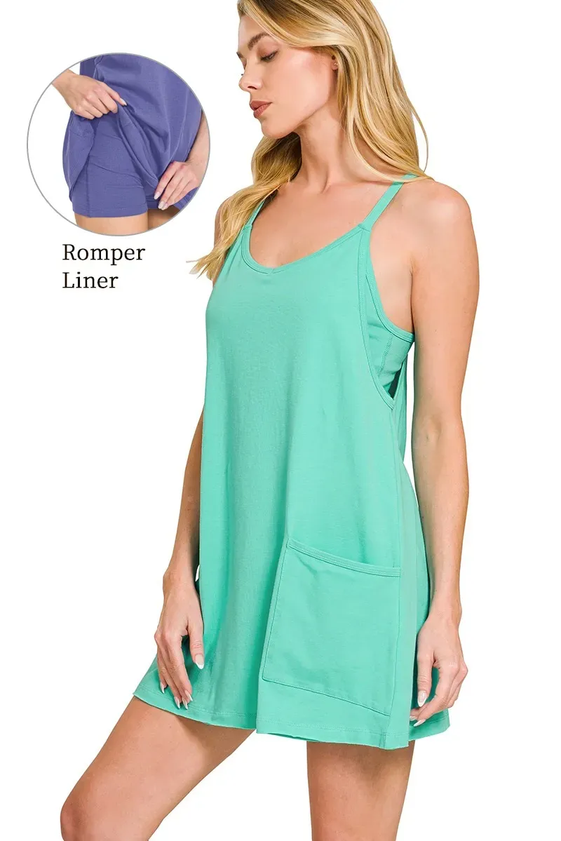 Cotton Dress with Built in Romper Liner - Teal