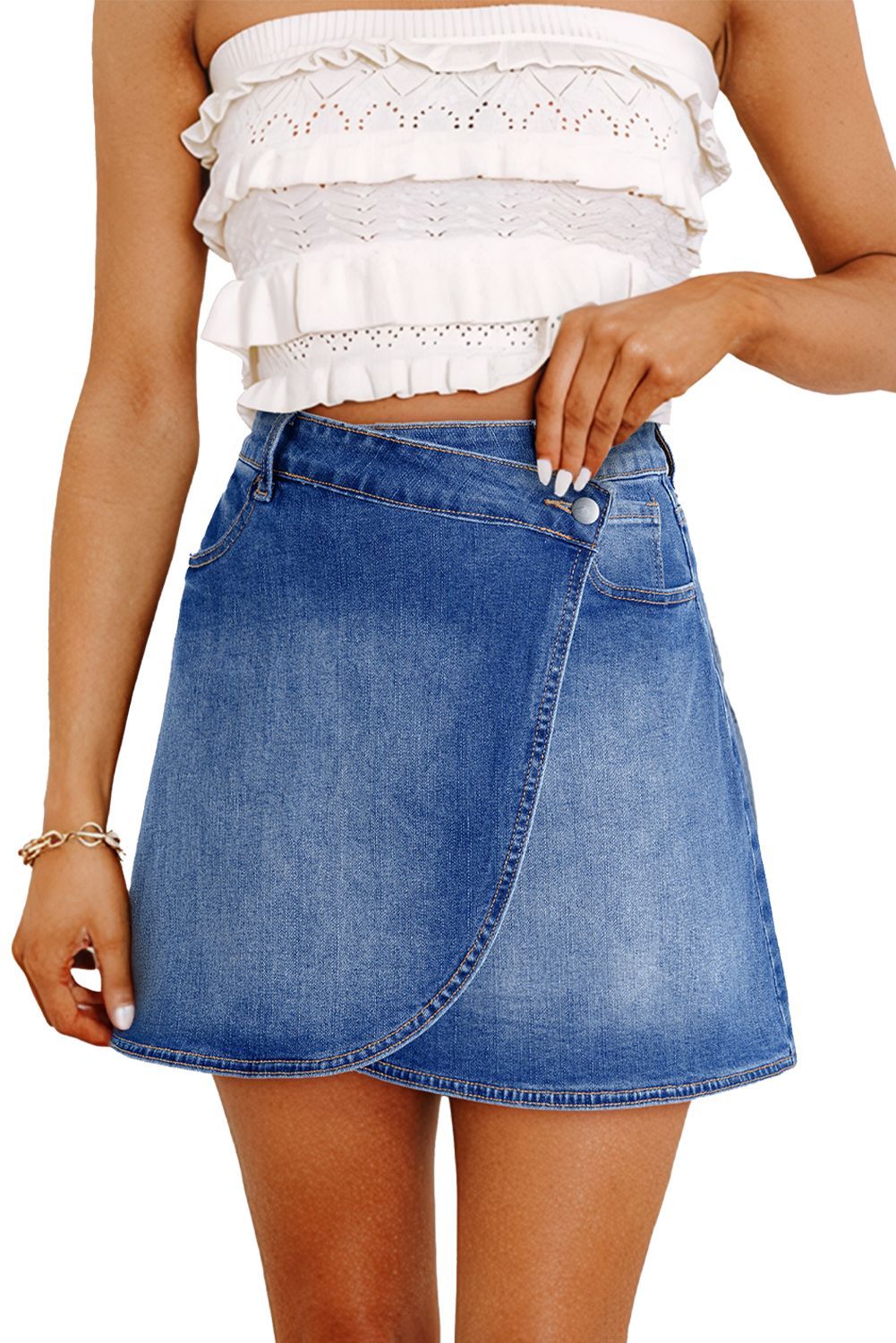 Blue Wrapped Denim Mini Skirt