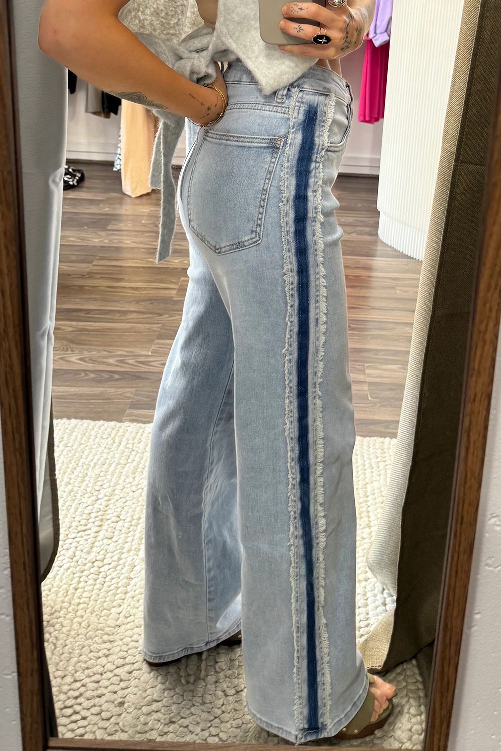 Beau Blue Contrast Stripe Frayed Jeans