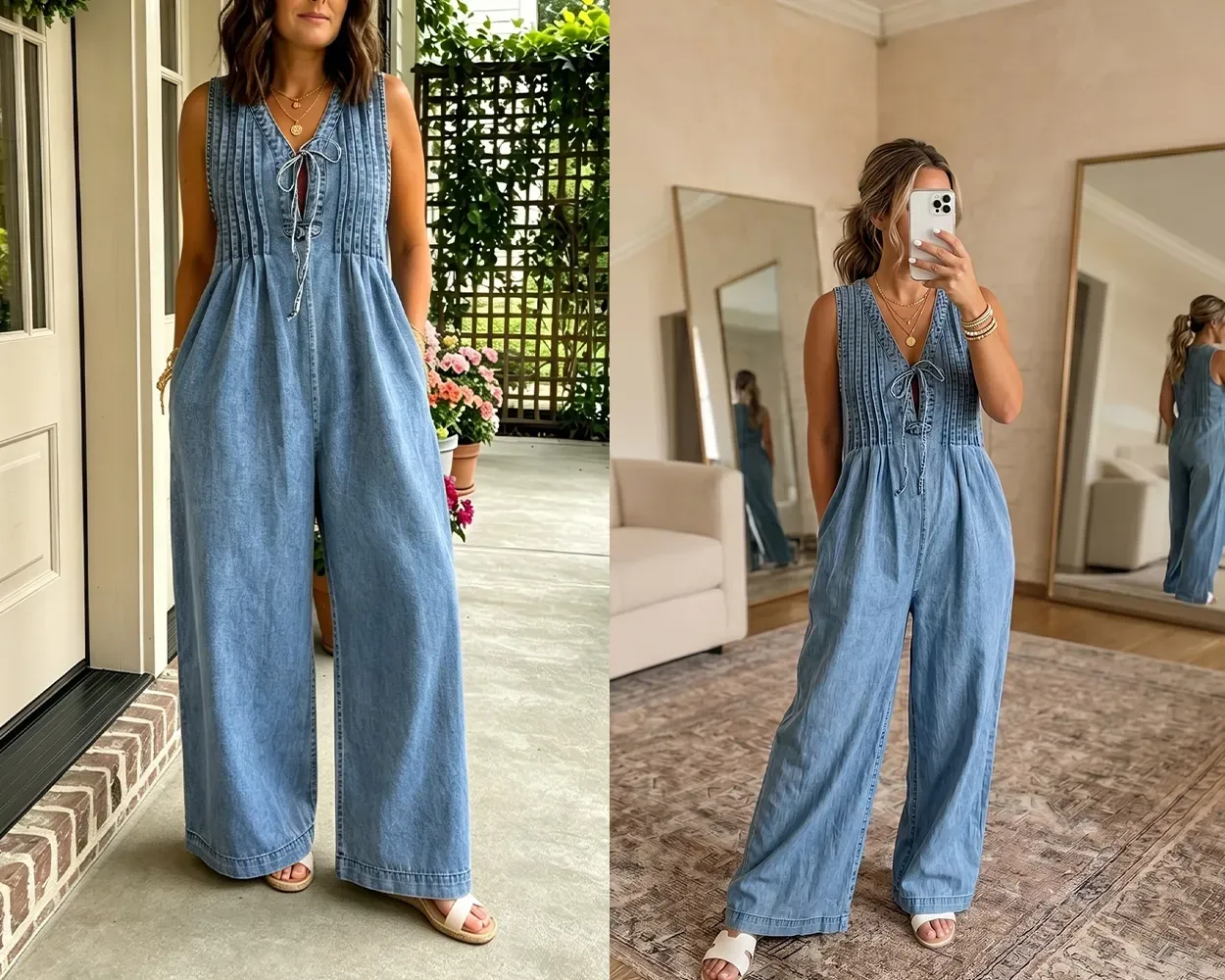 Western Acid Wash Pintuck Jumpsuit
