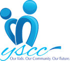 Blue logo of two abstract figures, one smaller. Text reads 