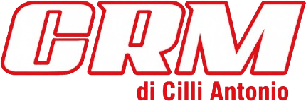Logo CRM, lettere bianche con contorno rosso, sopra la scritta