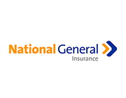 National General Insurance logo: orange text and blue arrow over blue text.