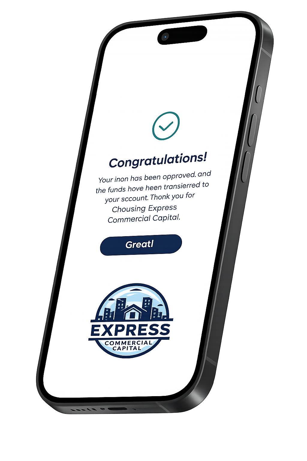 Smartphone screen showing a congratulations message and Express logo with a “Claim” button.