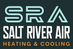 The logo for sra heating and cooling is blue and orange on a white background.