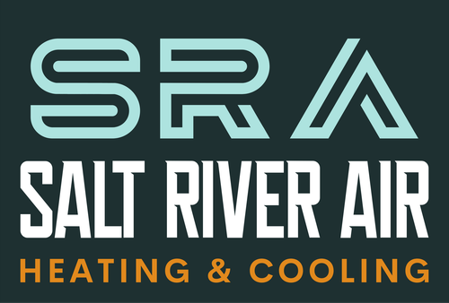 Salt River Air logo in white and aqua with orange “Heating & Cooling” text on a black background