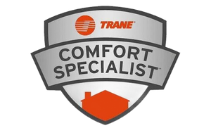 Trane Comfort Specialist shield logo in gray, black, and orange