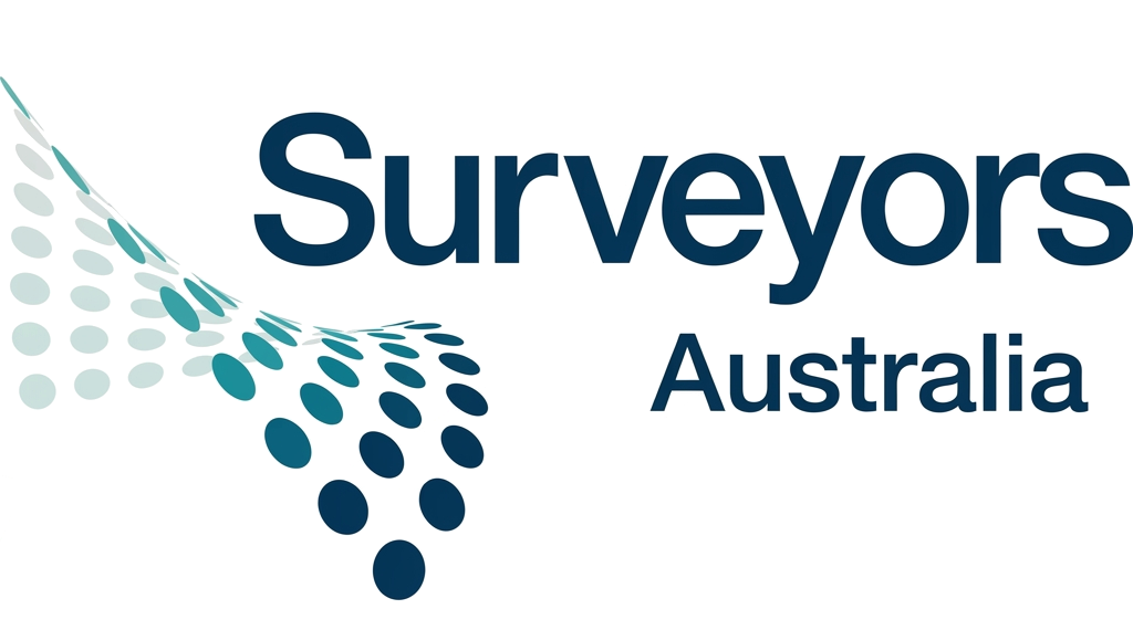 Surveyors Australia logo with blue dot pattern and navy text on white background
