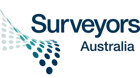 Surveyors Australia logo with blue dot pattern and navy text on white background