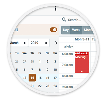 A calendar showing a meeting on march 14th