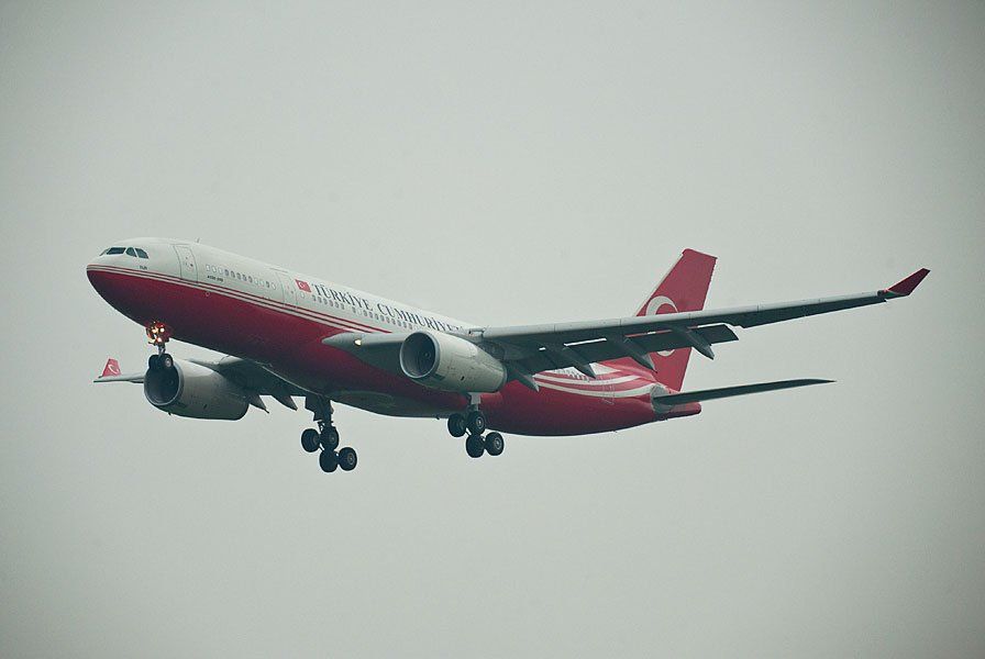 President of Turkey Recep Tayyip Erdogan - Airbus A330-200 final approach, Cardiff International Airport, Wales.