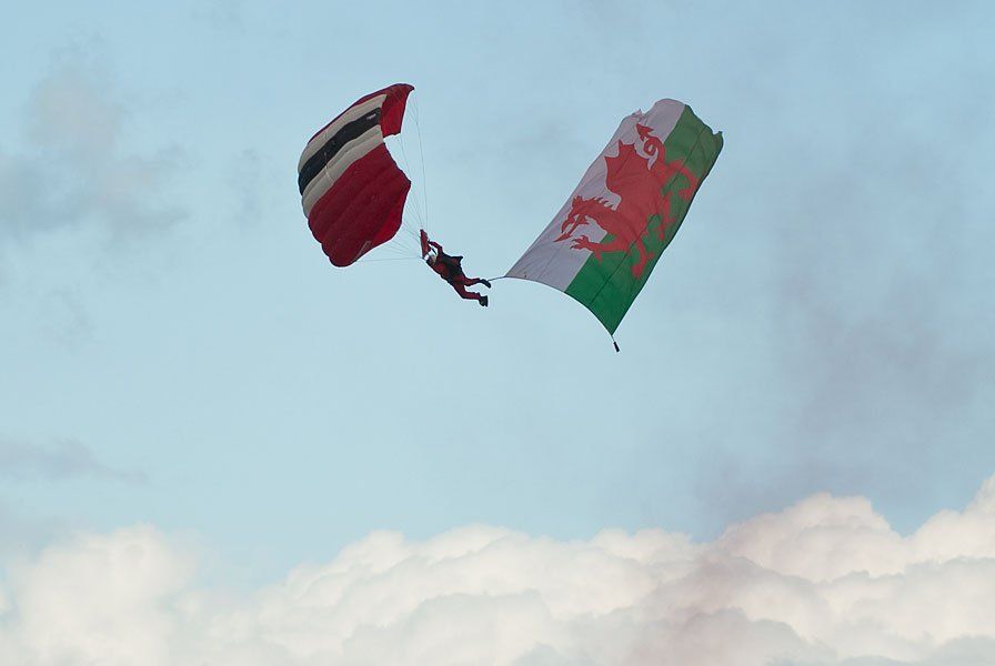 The Red Devils (Parachute Regiment) parachute into Newport.