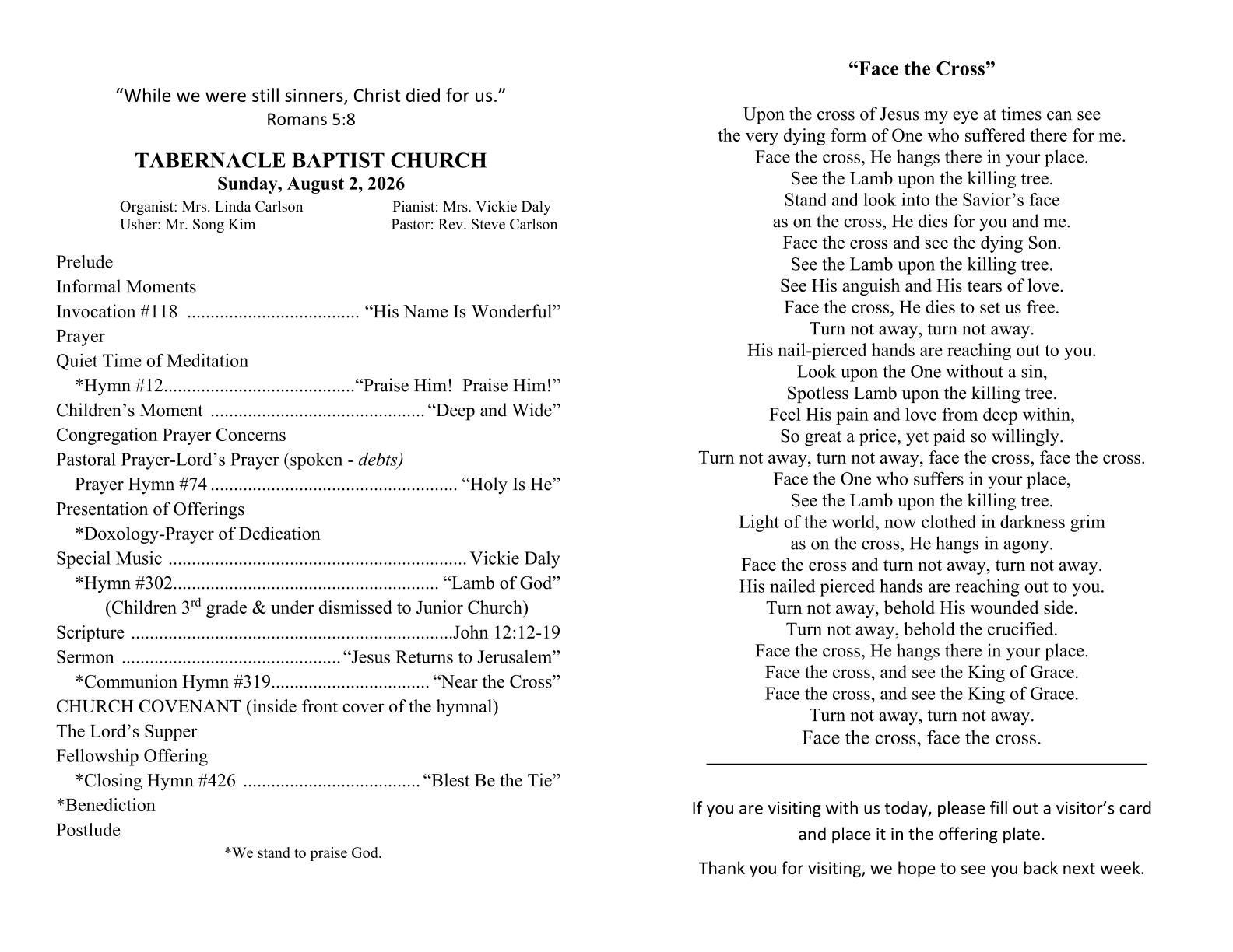 Tabernacle Baptist Church -Order of Service