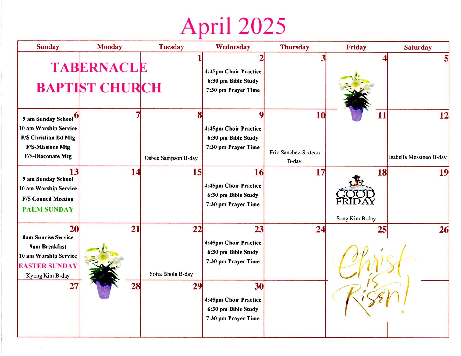 Aprile 2025 Calendar