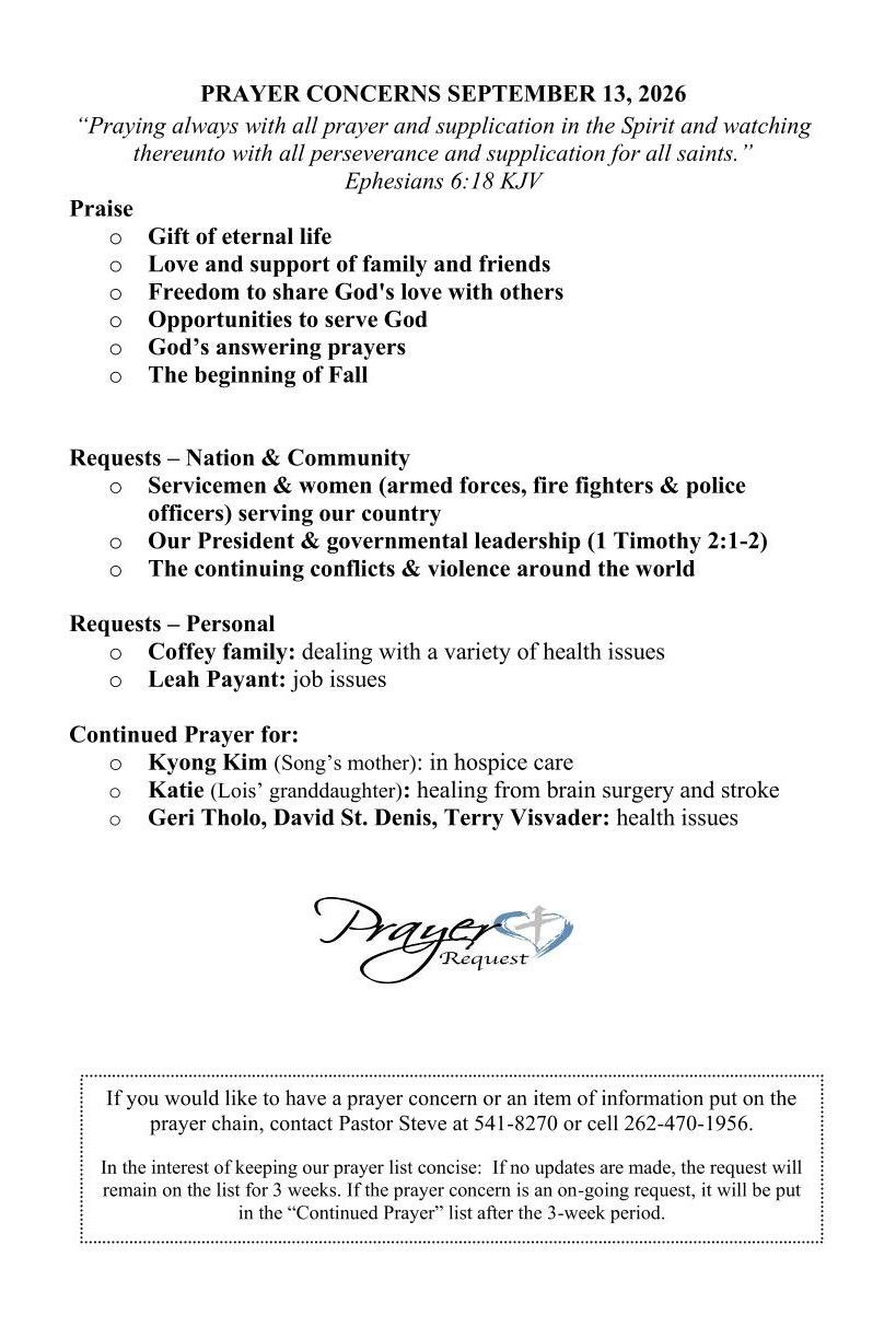 Tabernacle Baptist Church - Prayer Concerns