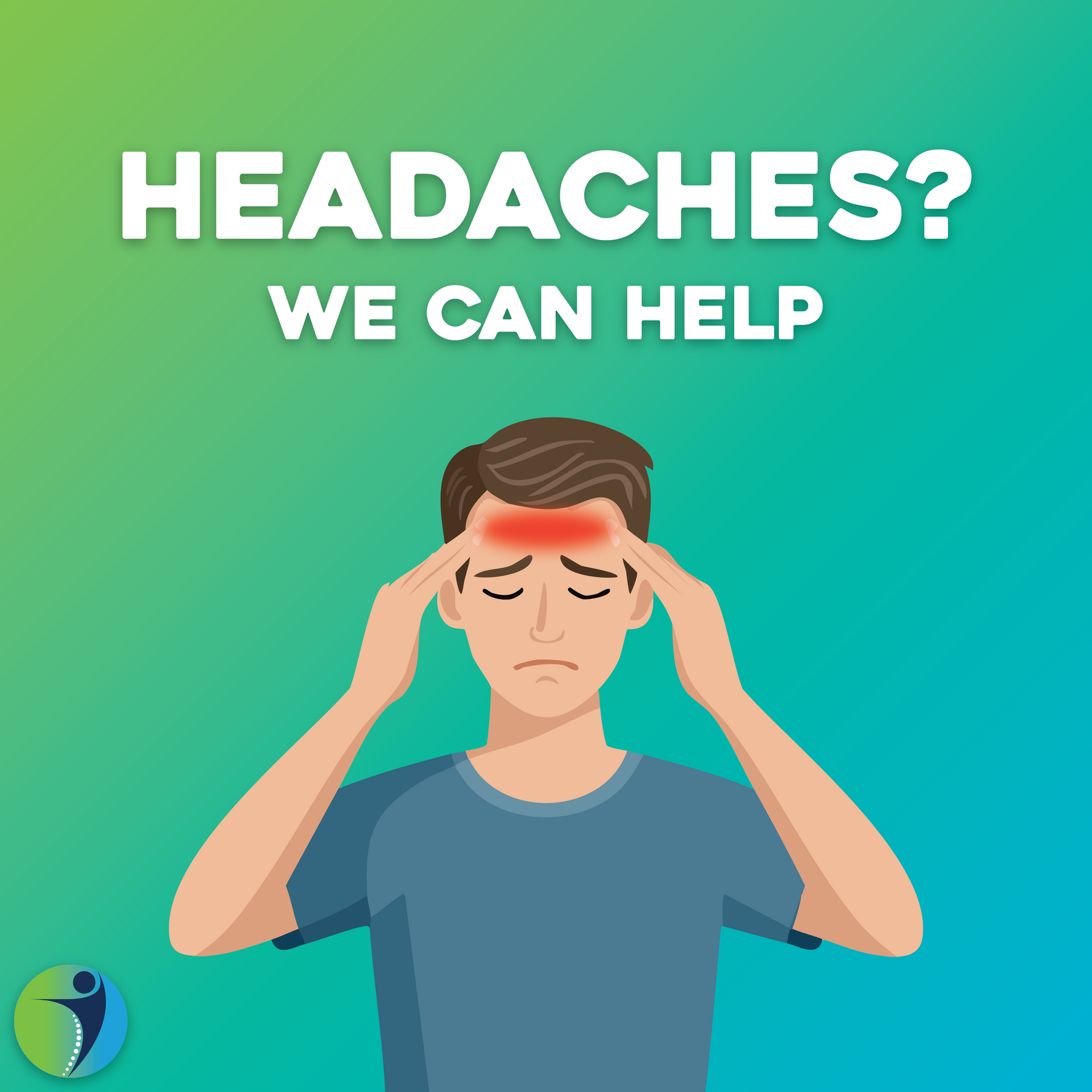 Man holding head with red spot, text: