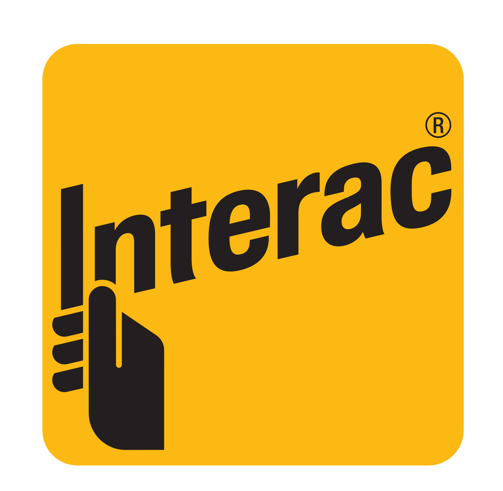 The interac logo is yellow and black and has a hand holding a mouse.