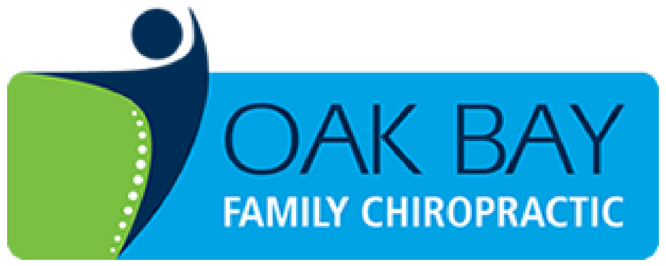 The logo for oak bay family chiropractic is blue and green
