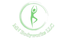 Green logo with a stylized figure and the text “MN Bodyworks LLC” in a circular design