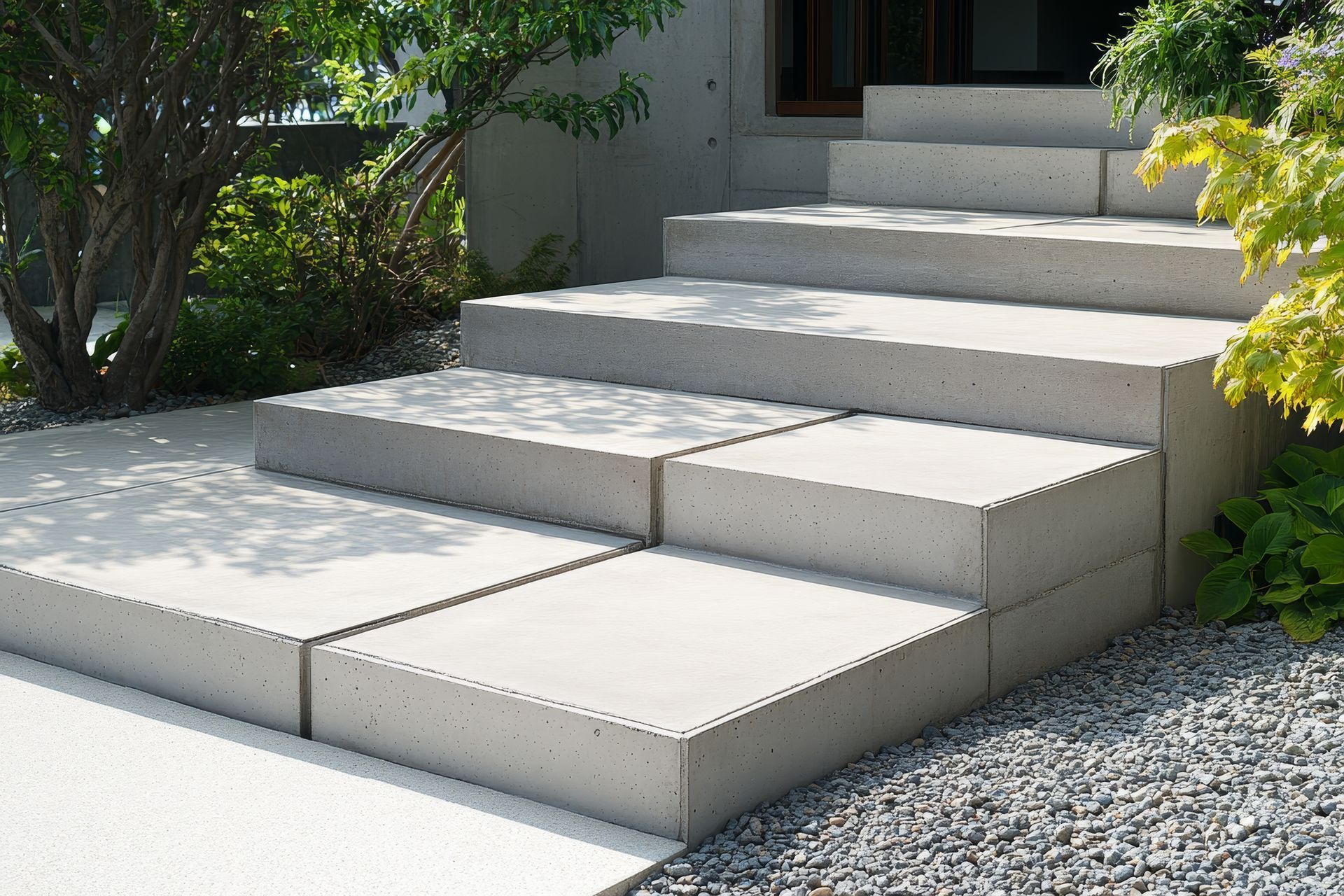 A set of concrete steps leading up to a house