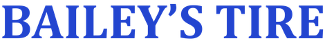 A blue logo for bailey 's tire on a white background