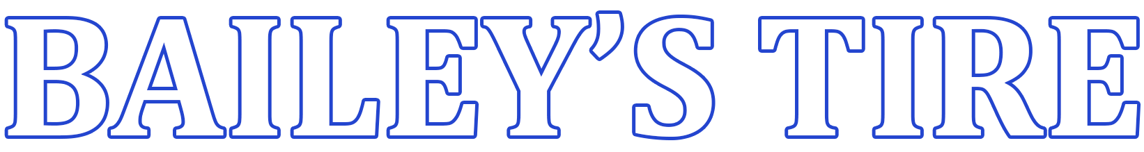 The word bailey 's tire is written in blue letters on a white background.