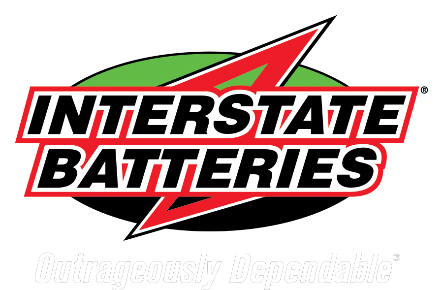 The logo for interstate batteries has a lightning bolt on it.