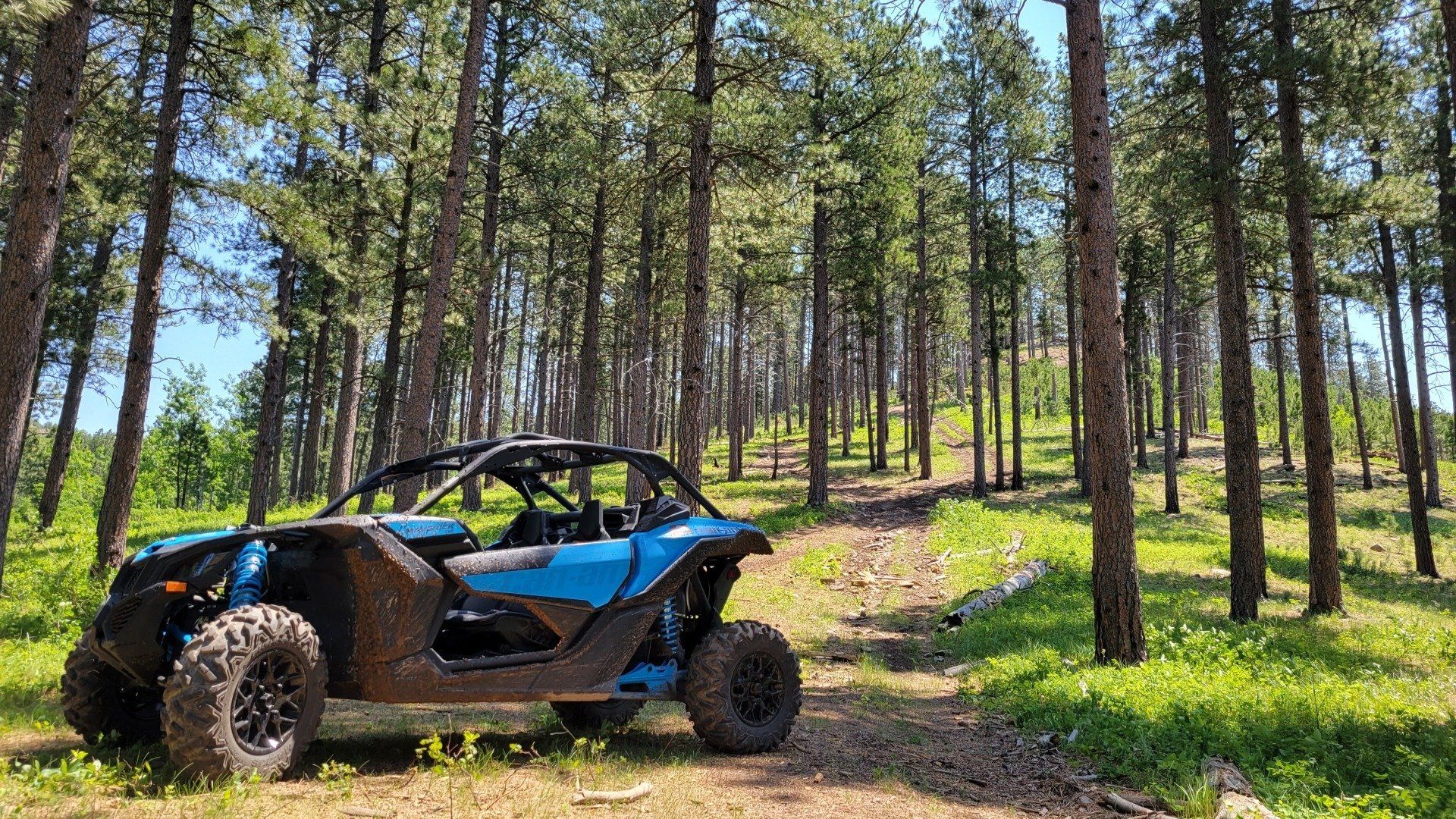 Red UTV on a mountain trail