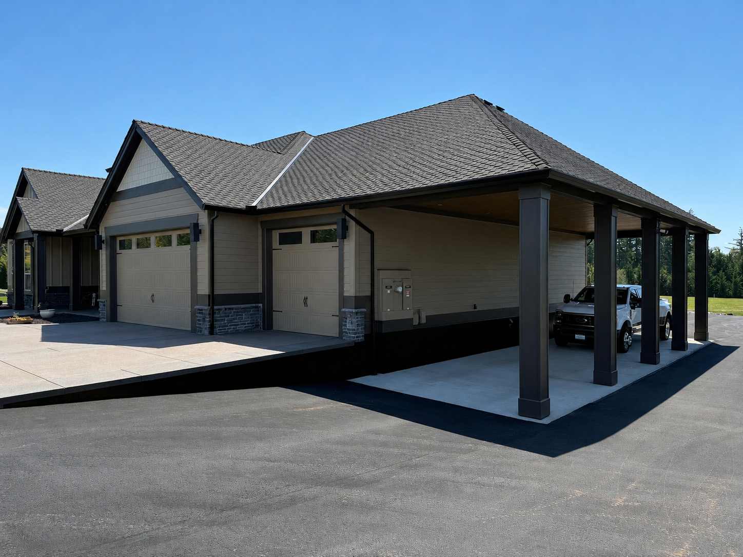 Custom garage and covered carport built for a luxury home