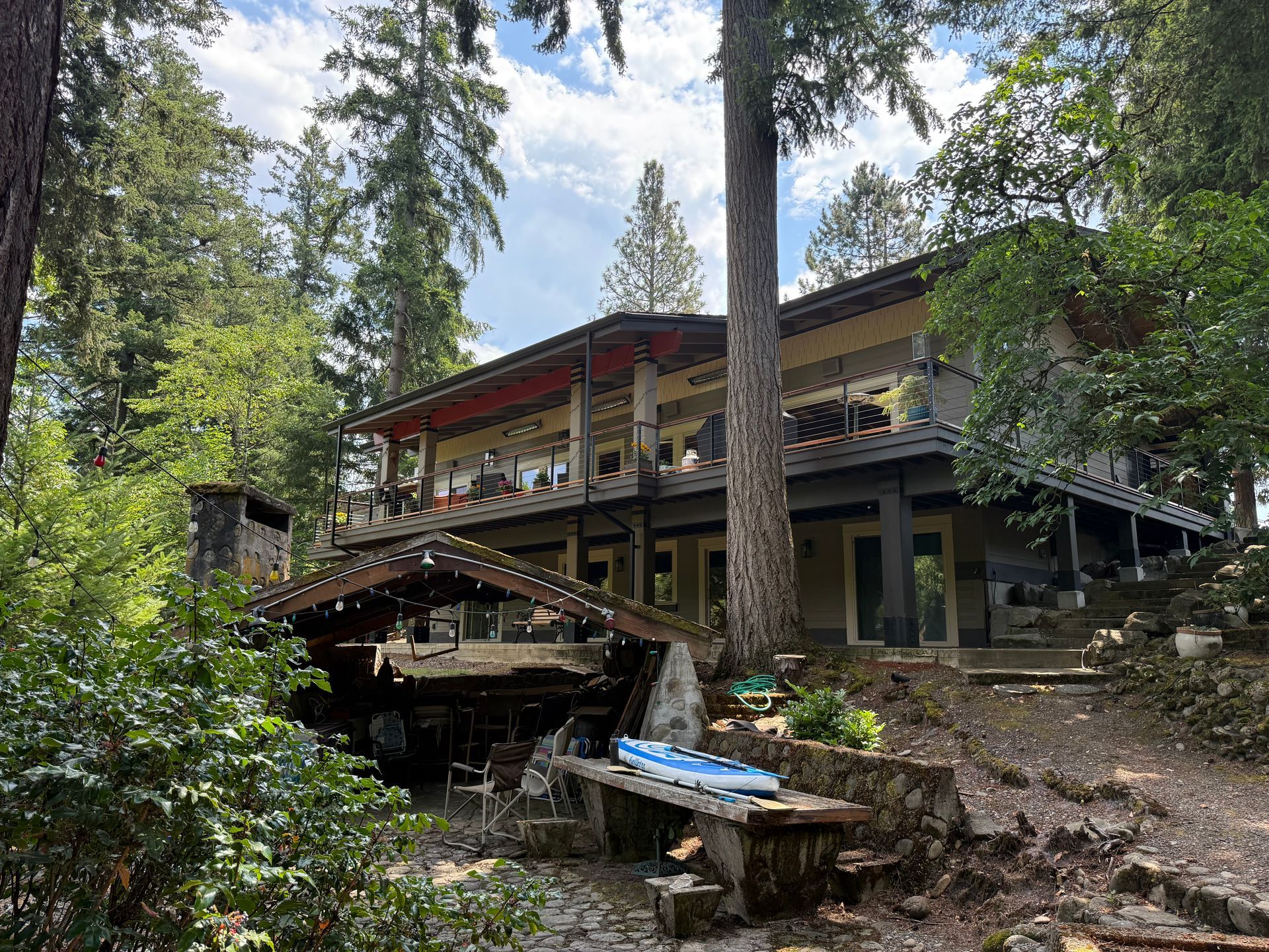 Dearey Residence modern custom home with covered deck nestled among trees in Washougal, WA