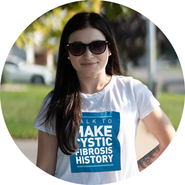 Chanelle wearing her Walk t-shirt.