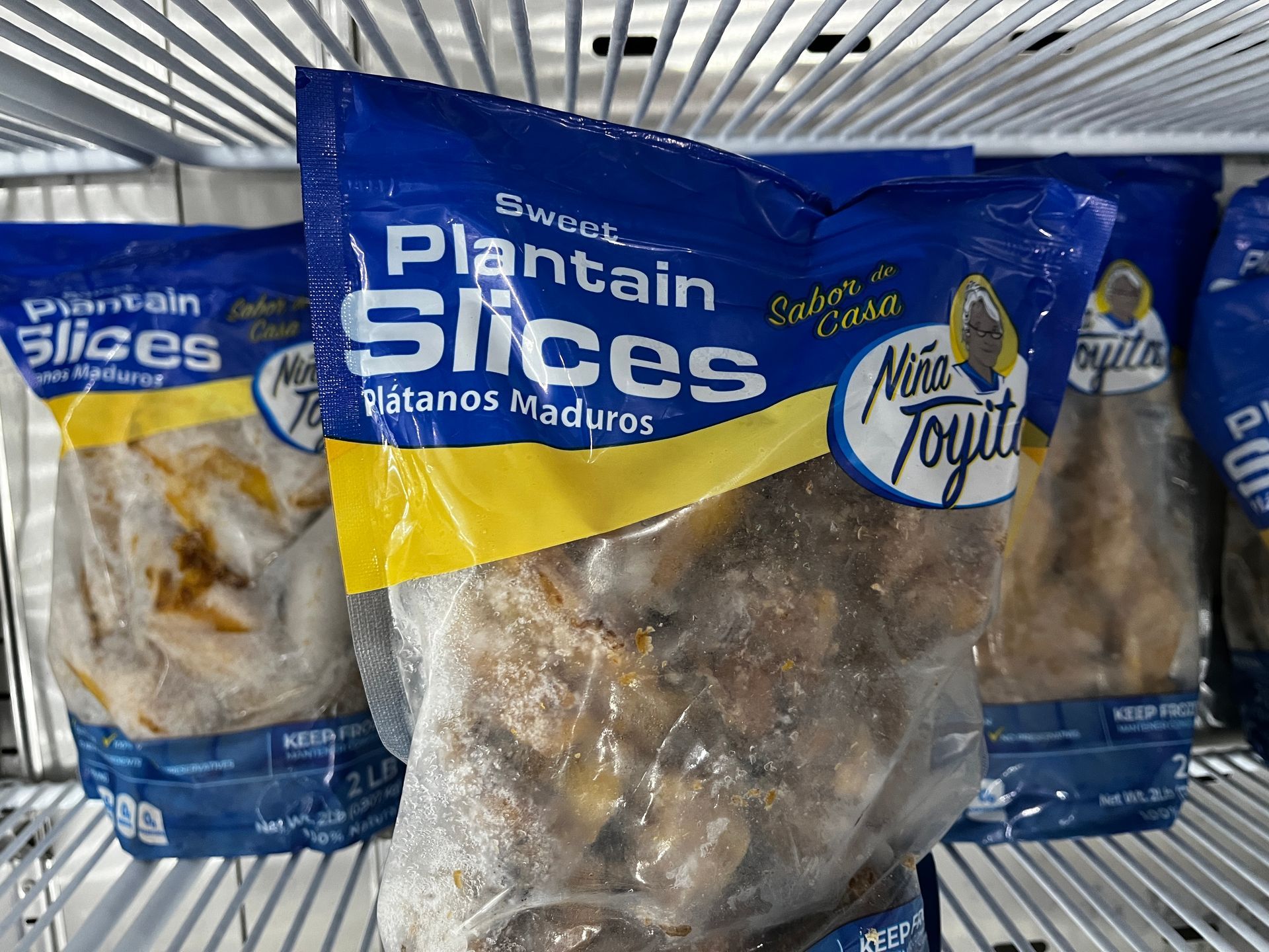 A bag of plantain slices is sitting on a shelf