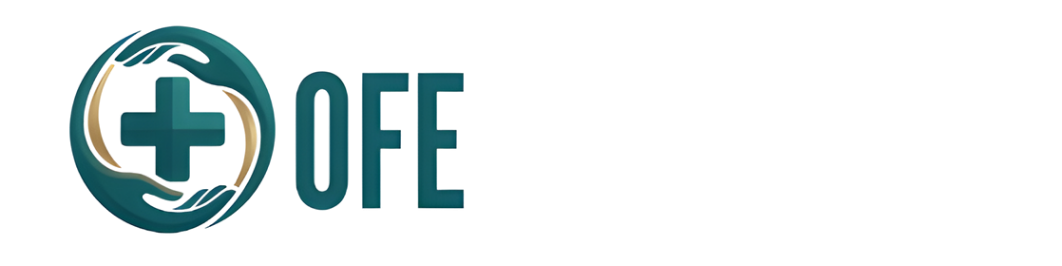 Logo with a teal cross within a stylized eye, with the word