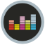 A colorful equalizer in a circle on a white background.