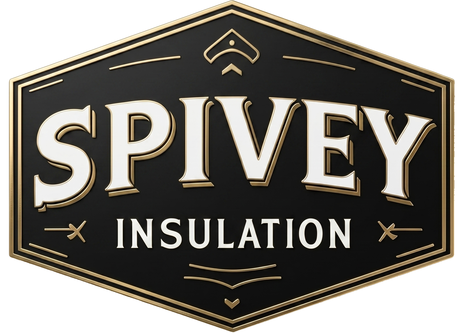 Spivey Insulation logo in black and gold with vintage-style lettering and hexagonal border