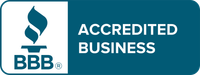 BBB Accredited Business logo with blue icon and text on white background
