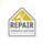 A logo for repair verification with a hammer and check mark