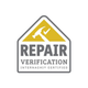 A logo for repair verification with a hammer and check mark