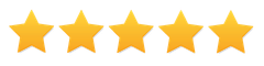 A row of five yellow stars on a white background.
