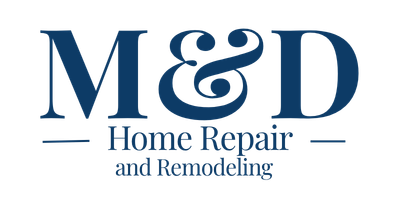 M&D Home Repair and Remodeling logo in navy blue text with an ampersand