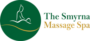 The Smyrna Massage Spa logo with a green circle and stylized figure, beside green and gold text