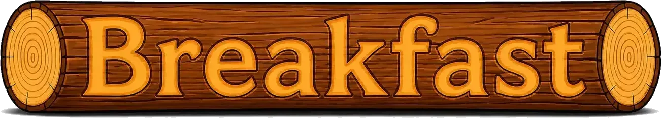 Wooden sign reading “Breakfast” in orange letters