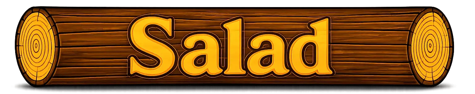 Wooden sign reading “Salad” in brown and gold lettering