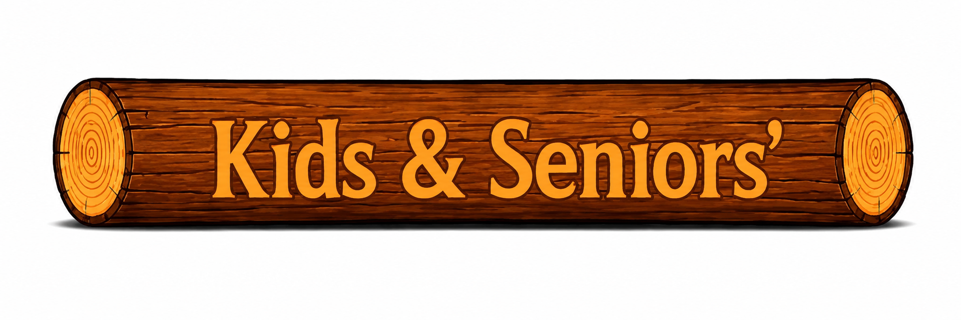 Wooden sign reading “Kids & Seniors Brunch” in orange and yellow lettering