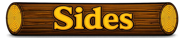 Wooden sign reading “Sides” in gold lettering on a light background.