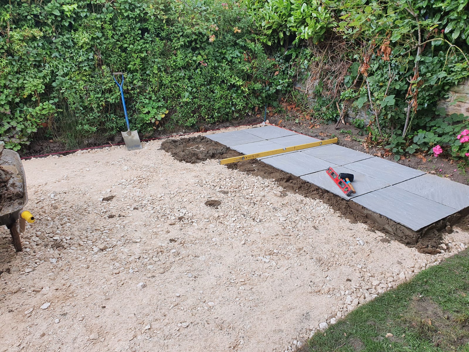 early stage of patio laying in Rotherham
