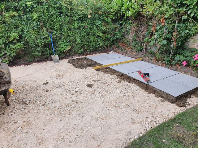 Early stage of laying a back garden patio in Rotherham