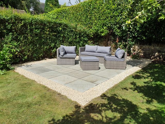 Finished patio with garden furniture in Rotherham