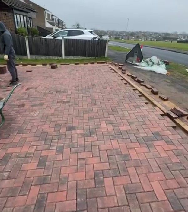 Part way through a block paving installation in Rotherham