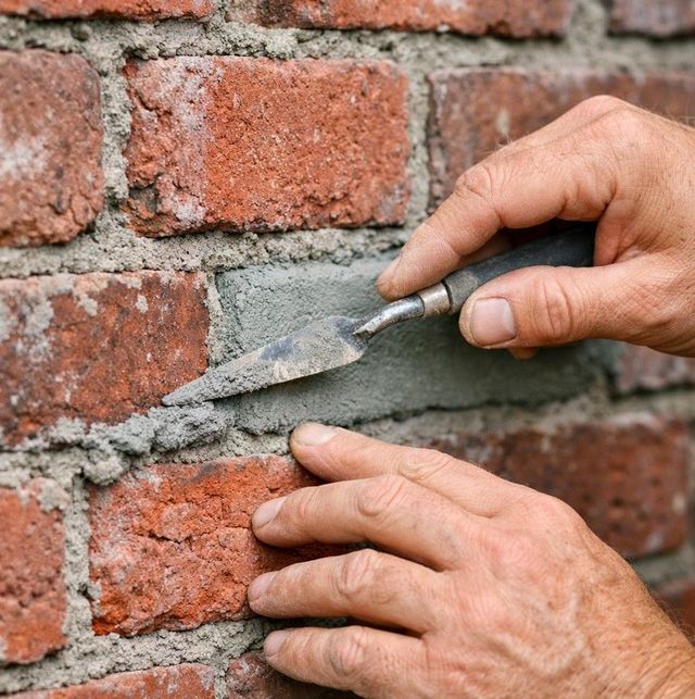 Brick wall being repointed by hand